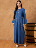 Denim Abaya Dress With Raw Pocket Detail