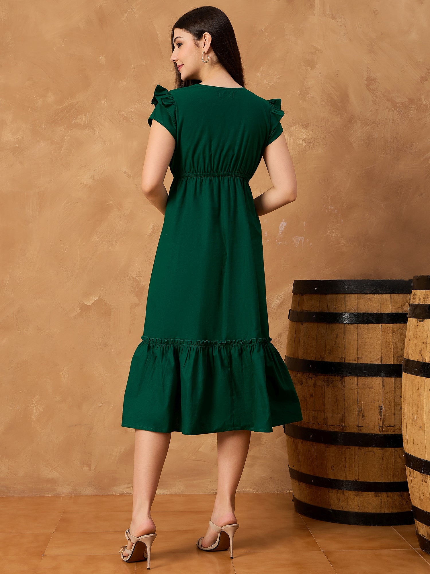 Green Pure Cotton Button Down Dress