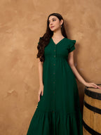 Green Pure Cotton Button Down Dress