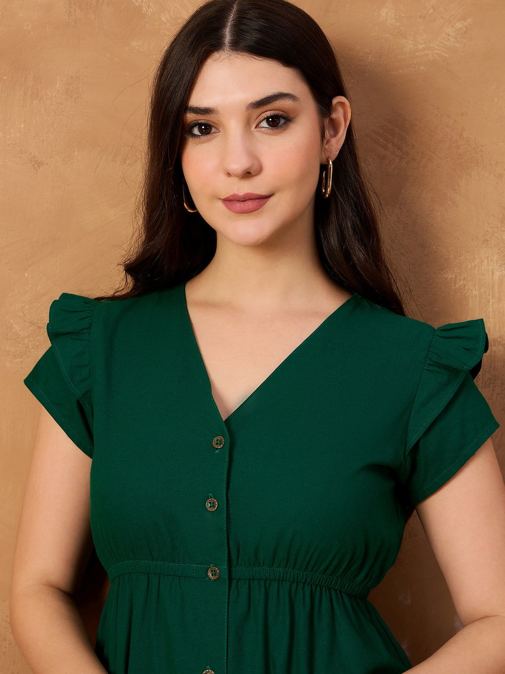 Green Pure Cotton Button Down Dress