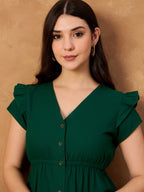 Green Pure Cotton Button Down Dress