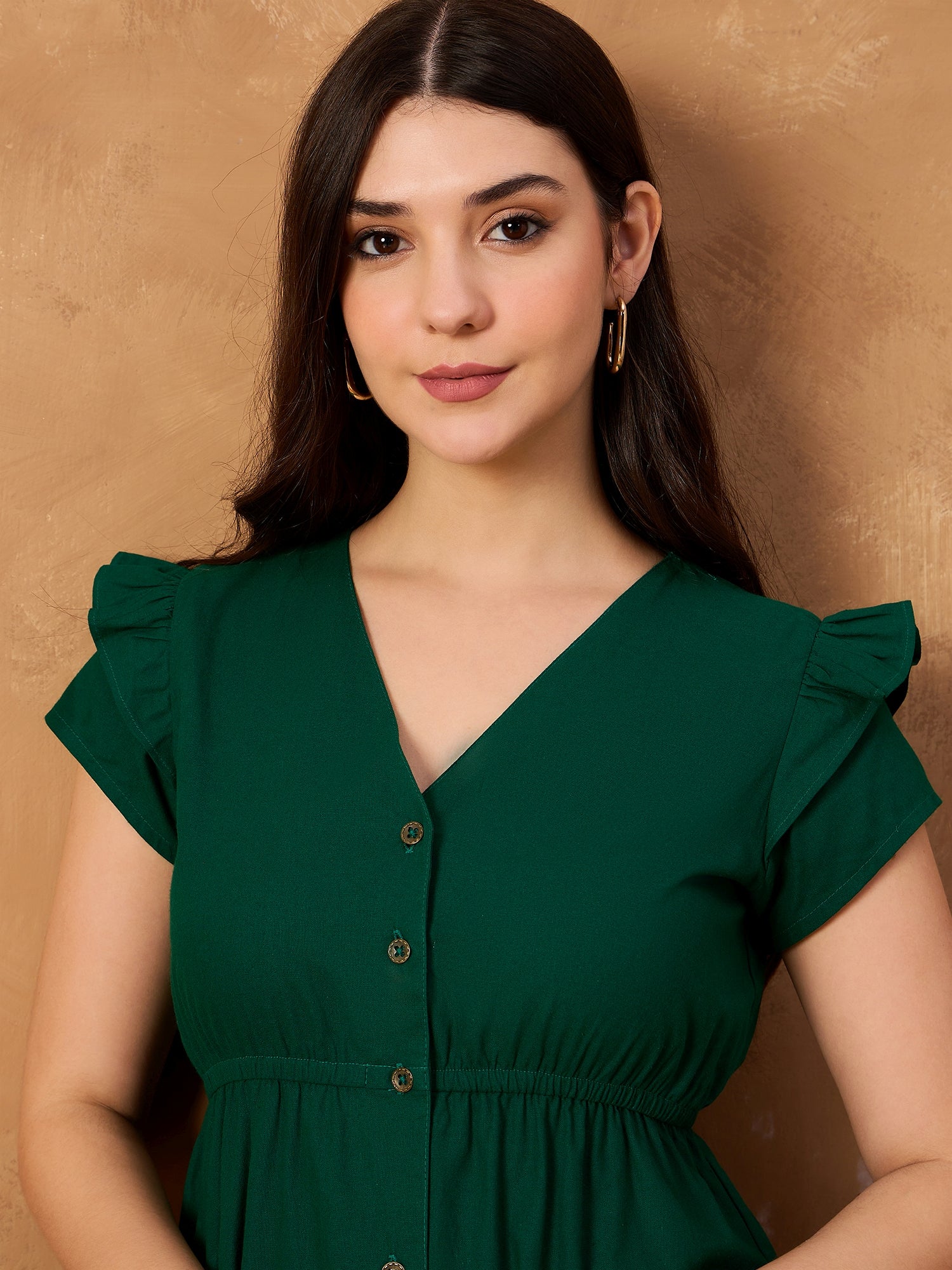Green Pure Cotton Button Down Dress