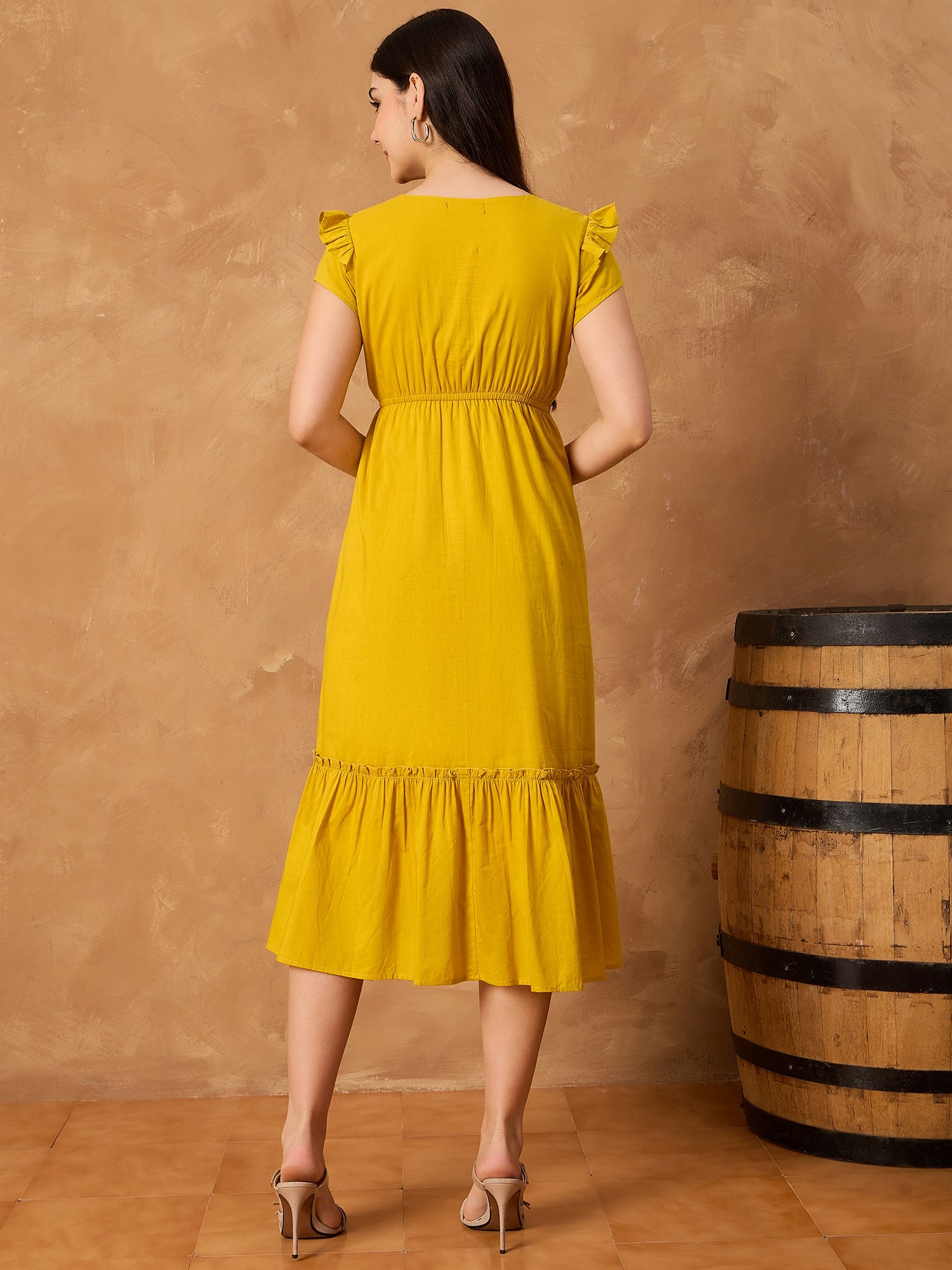 Yellow Pure Cotton Button Down Dress