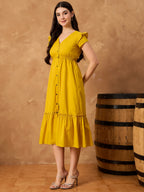 Yellow Pure Cotton Button Down Dress