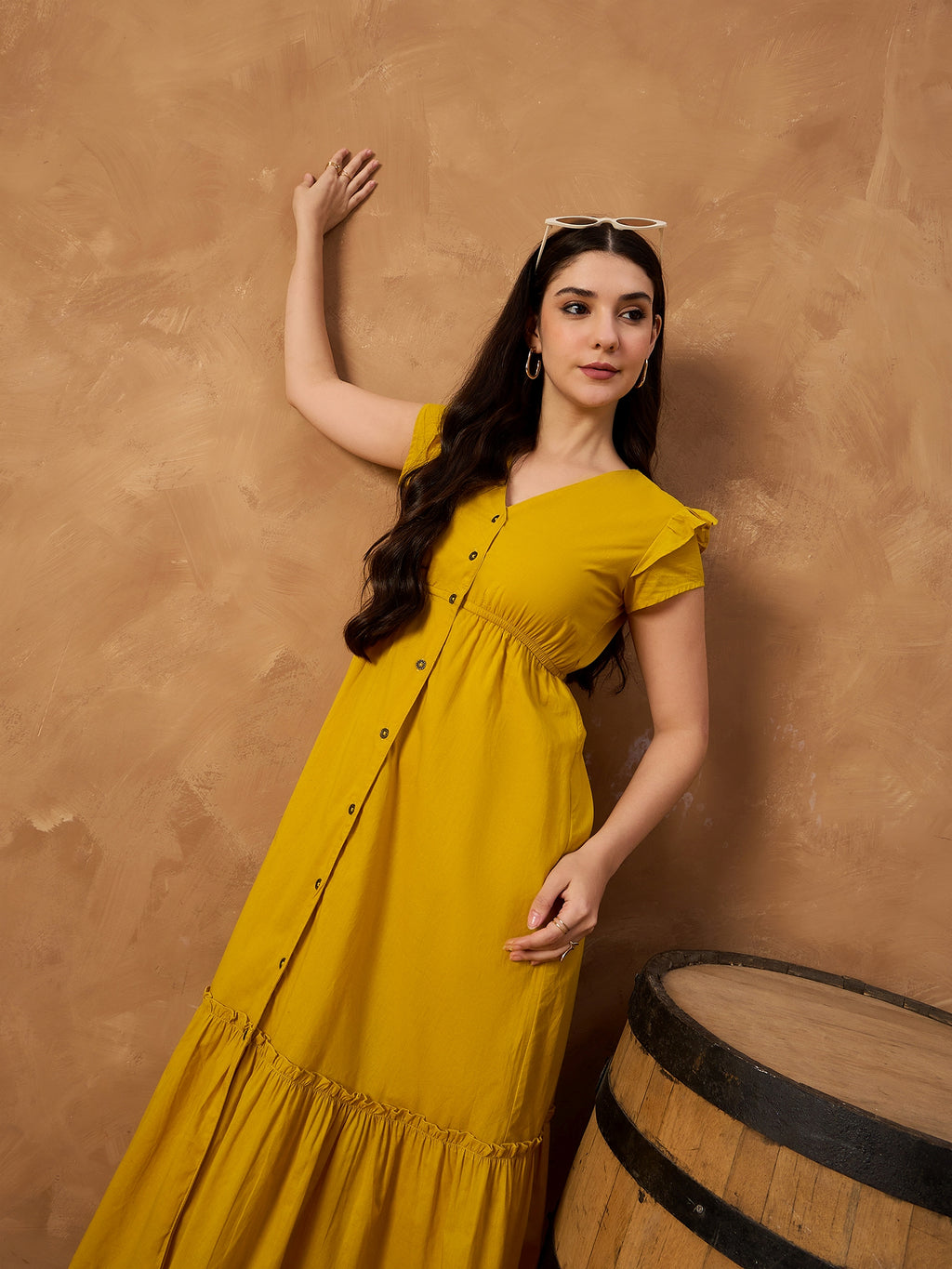 Yellow Pure Cotton Button Down Dress