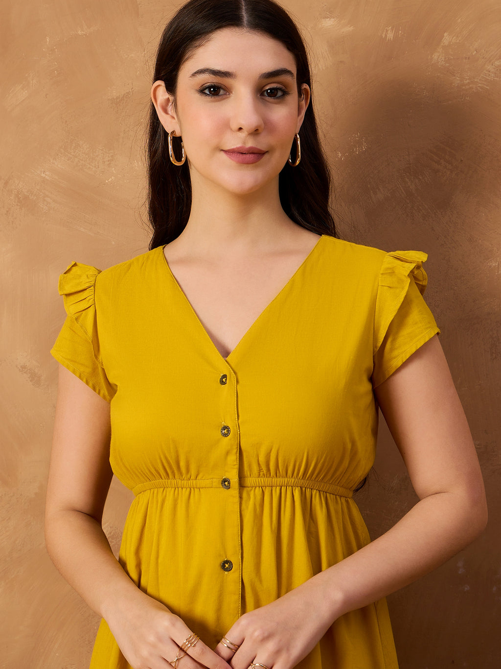Yellow Pure Cotton Button Down Dress