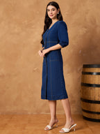 Denim Button Down V Neck Dress