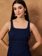 Denim U Neck Short Bodycon Dress