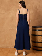 Denim Cantrast stitching Detail Midi Dress