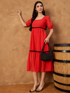 Red Lace Detail Dress
