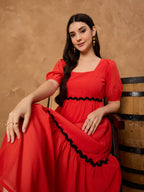 Red Lace Detail Dress