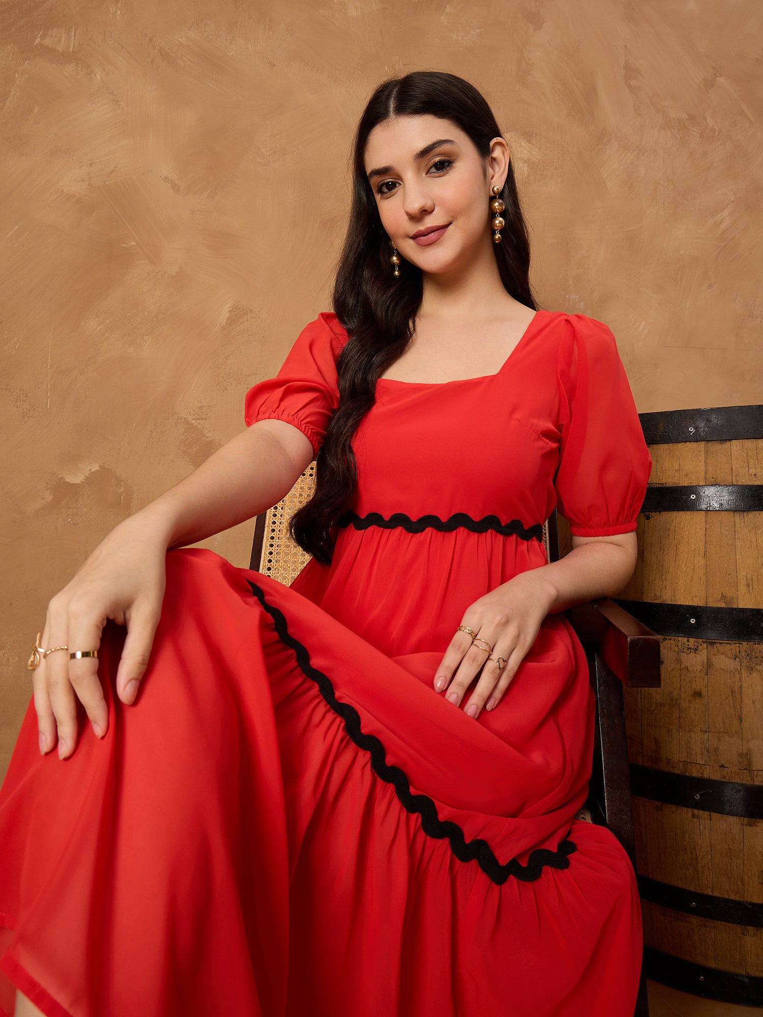 Red Lace Detail Dress