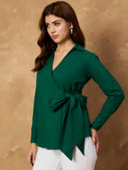 Green Pure Cotton Wrap Tops