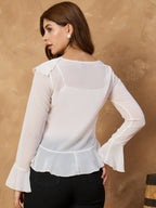 White Shiffon Sheer  Frill Top