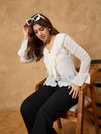 White Shiffon Sheer  Frill Top