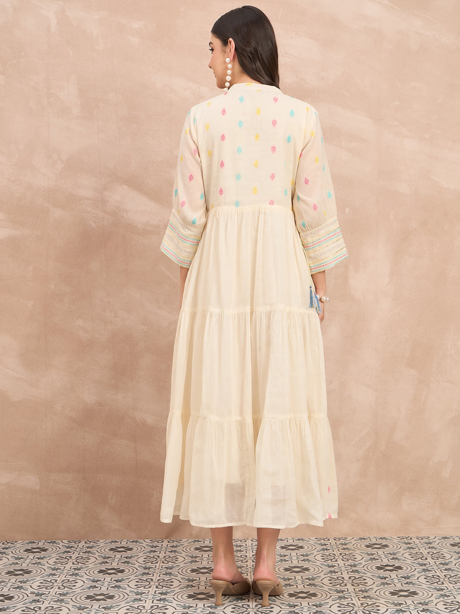 White Pure Cotton Emb midi Dress