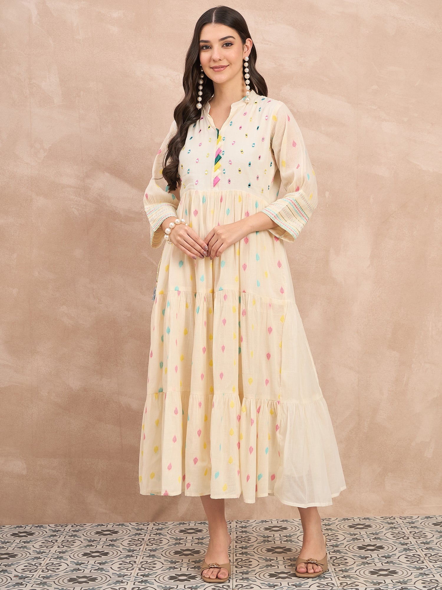 White Pure Cotton Emb midi Dress