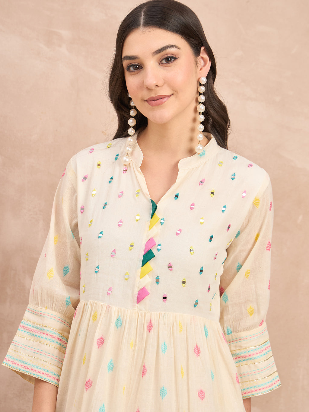 White Pure Cotton Emb midi Dress