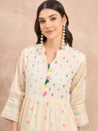 White Pure Cotton Emb midi Dress