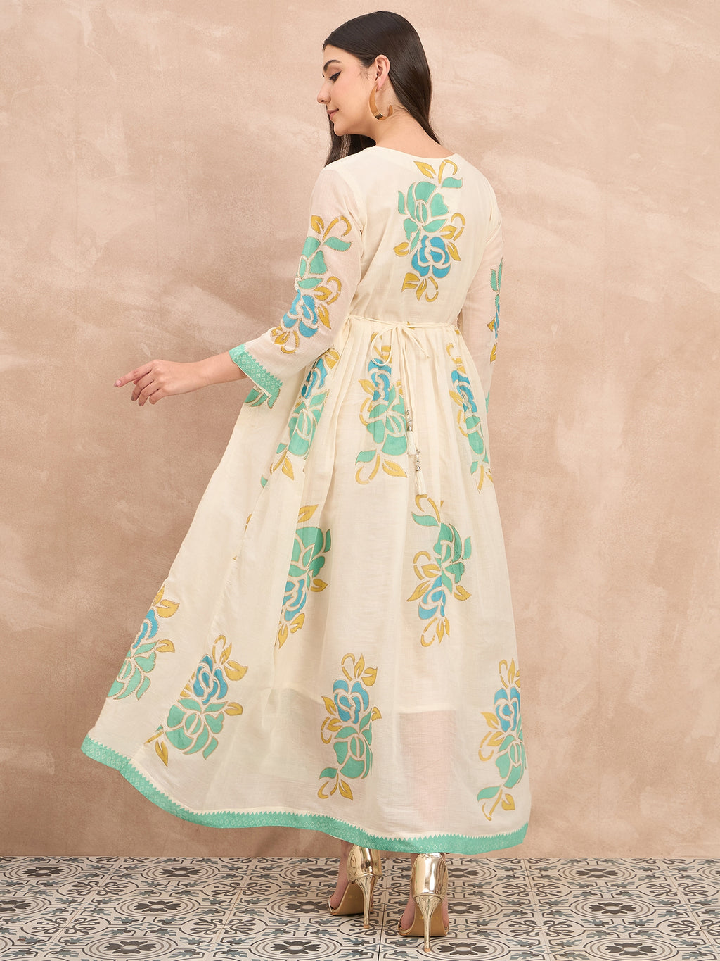 White Pure Cotton Emb Maxi Dress