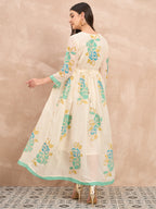 White Pure Cotton Emb Maxi Dress