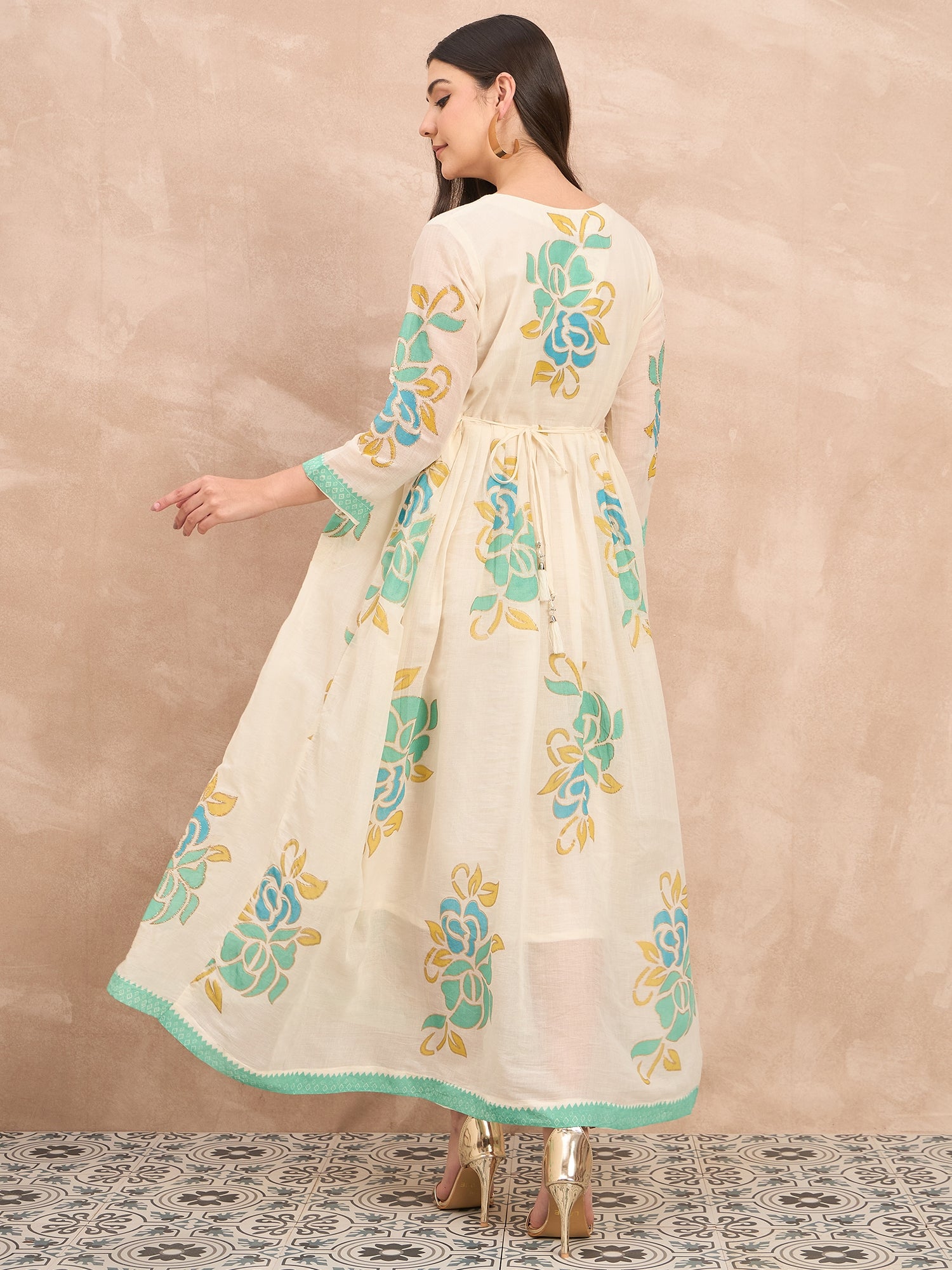 White Pure Cotton Emb Maxi Dress