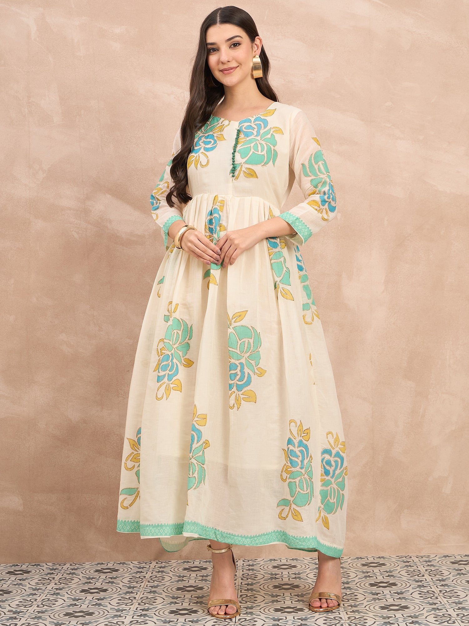 White Pure Cotton Emb Maxi Dress