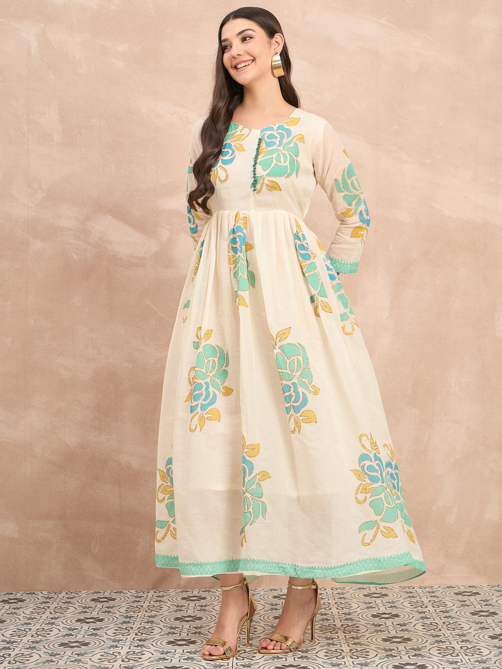 White Pure Cotton Emb Maxi Dress