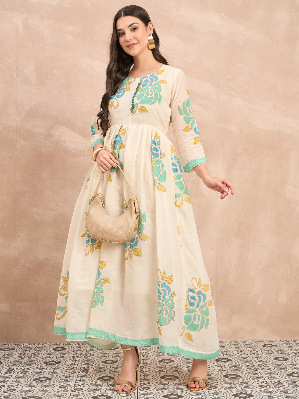 White Pure Cotton Emb Maxi Dress