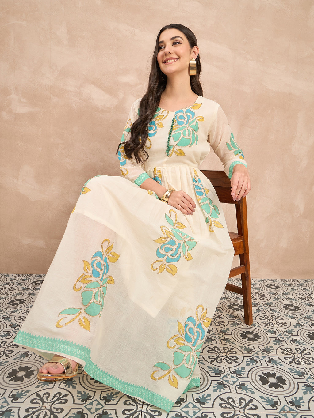 White Pure Cotton Emb Maxi Dress