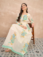 White Pure Cotton Emb Maxi Dress