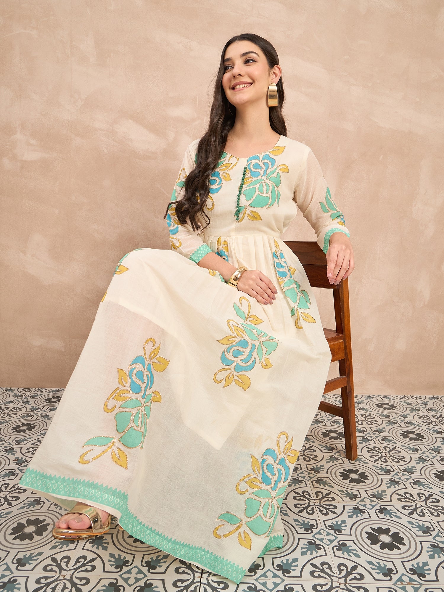 White Pure Cotton Emb Maxi Dress