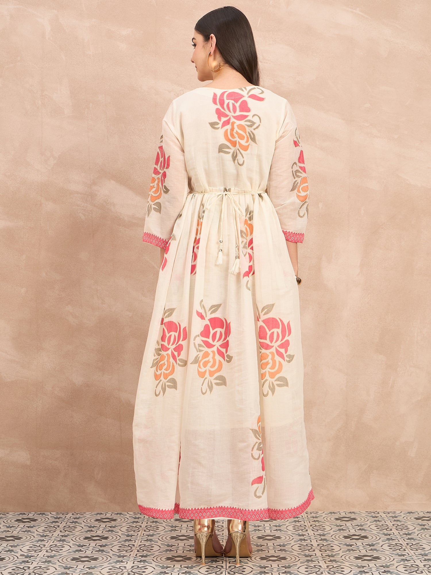 White Pure Cotton Emb Maxi Dress