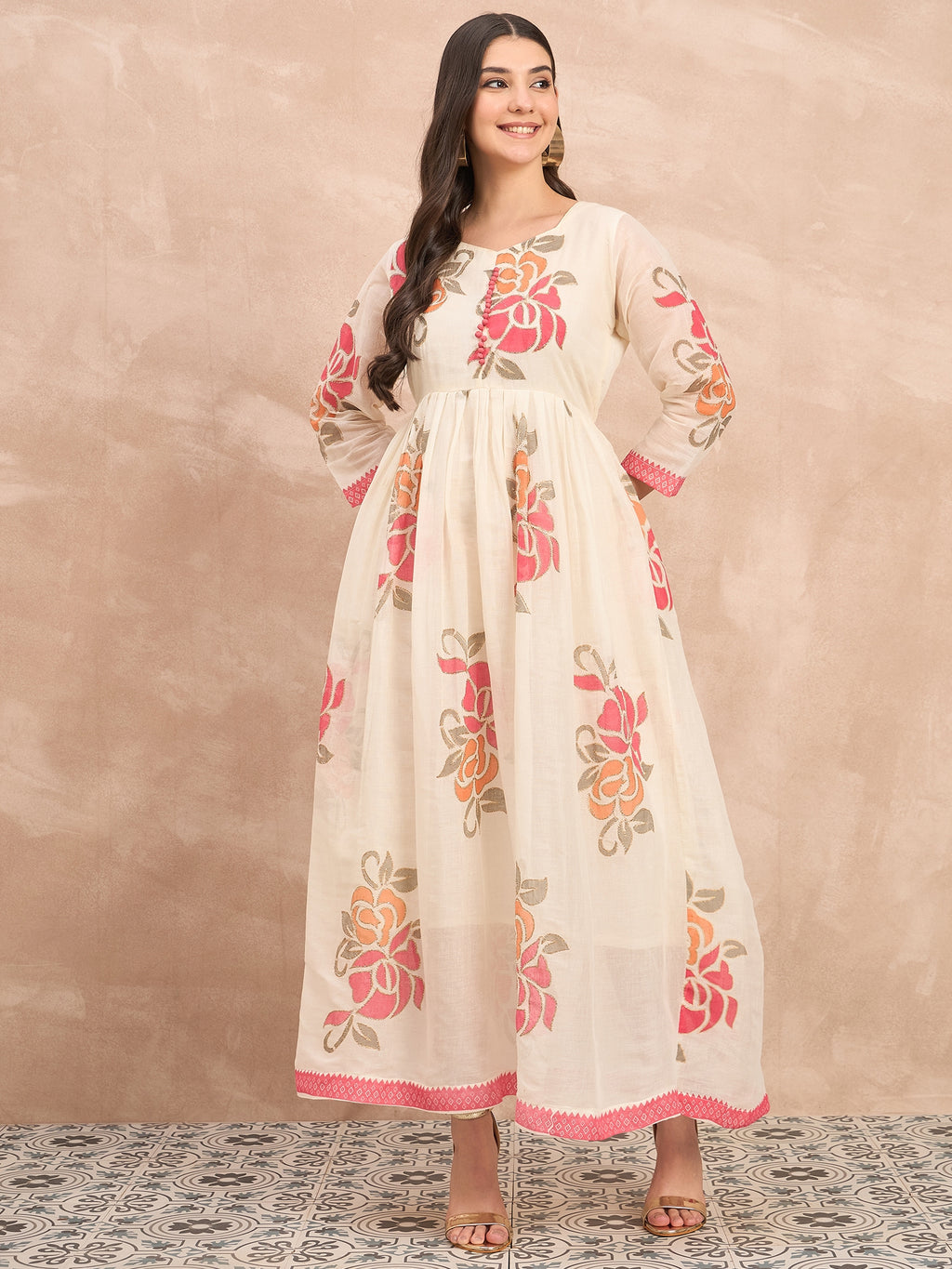 White Pure Cotton Emb Maxi Dress