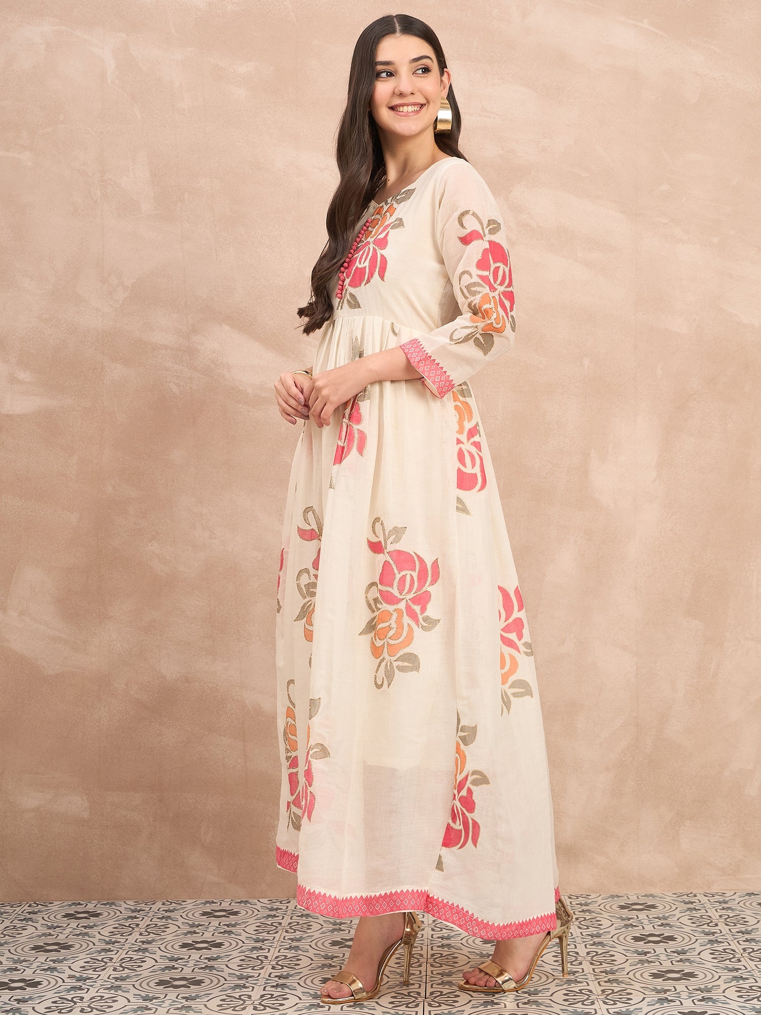 White Pure Cotton Emb Maxi Dress