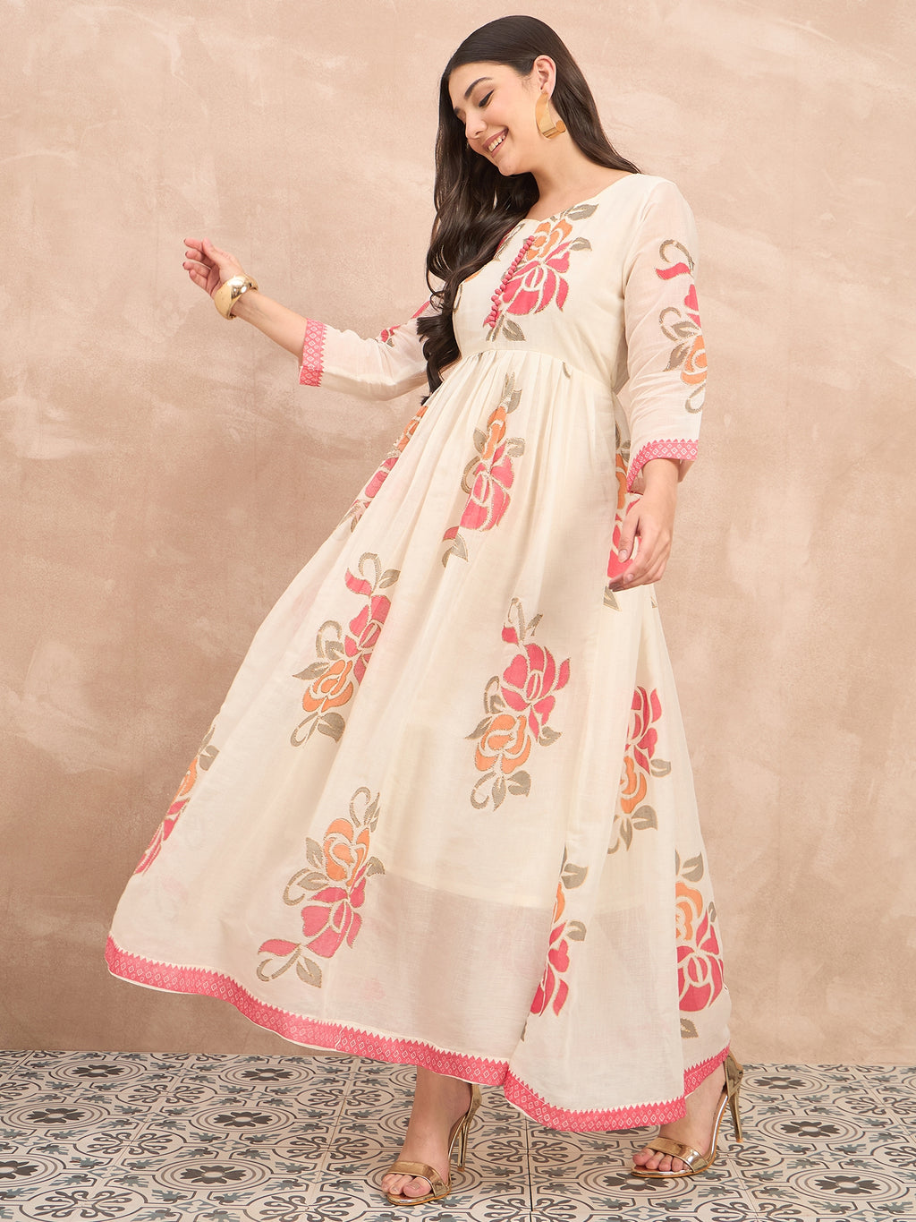 White Pure Cotton Emb Maxi Dress