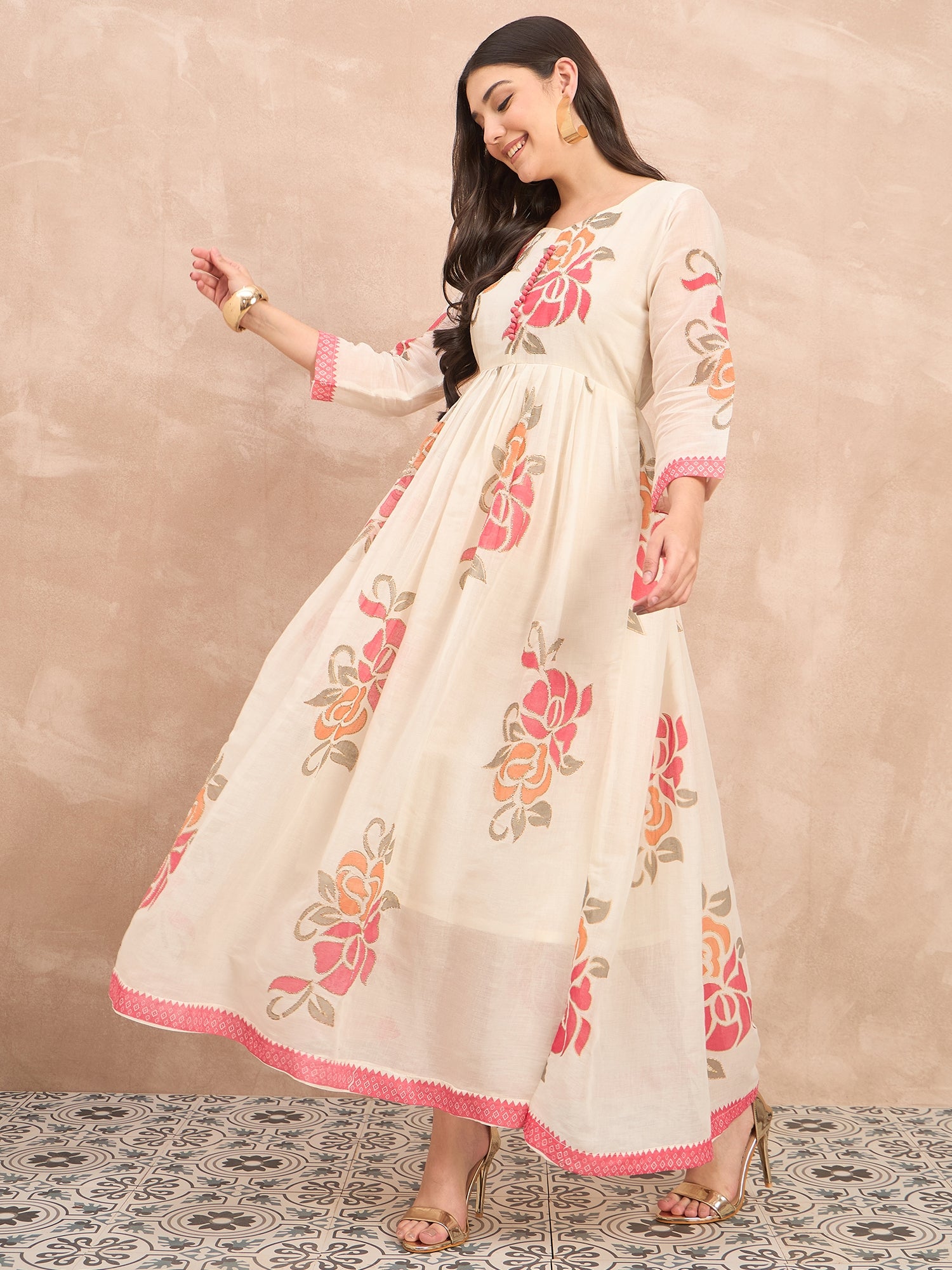 White Pure Cotton Emb Maxi Dress