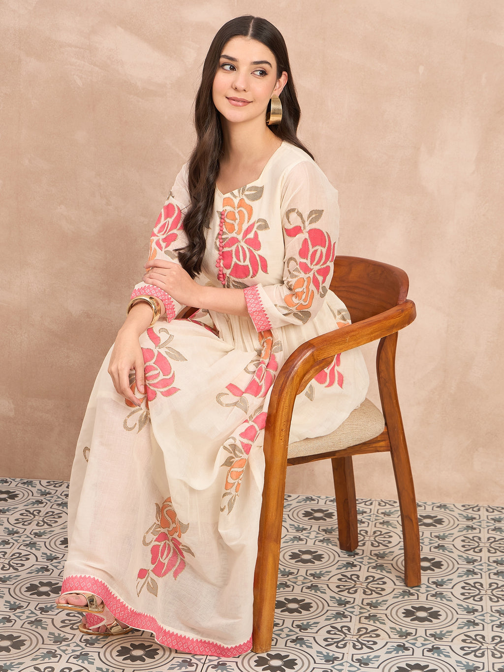 White Pure Cotton Emb Maxi Dress