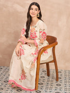 White Pure Cotton Emb Maxi Dress