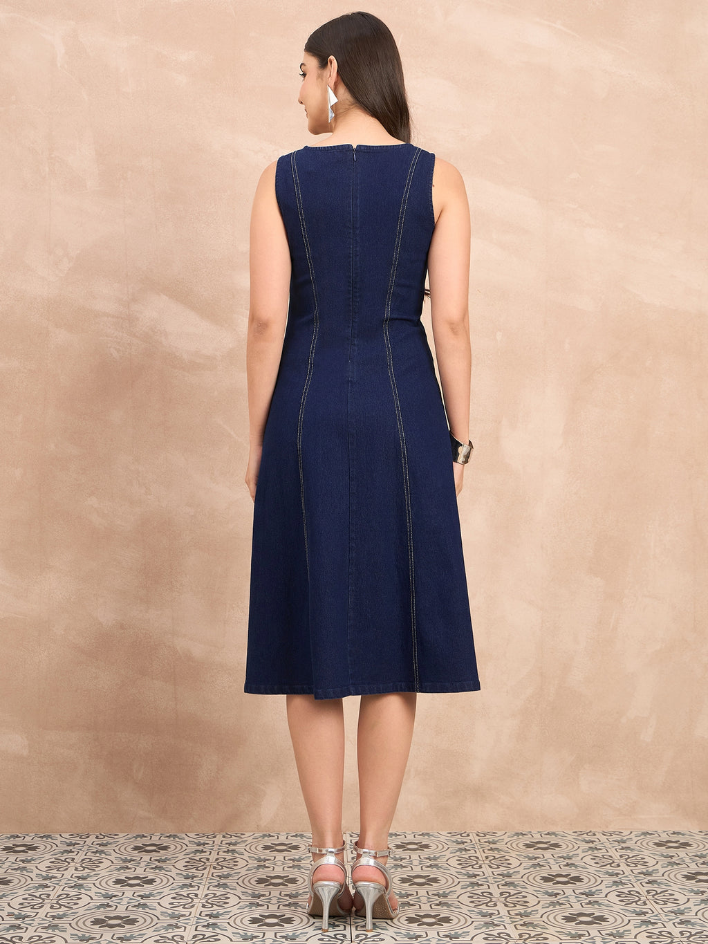 Denim Round Neck Dark Wash Dress