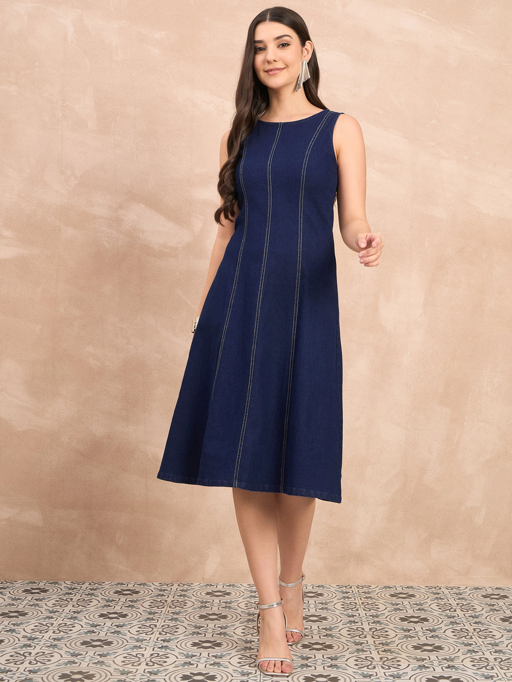 Denim Round Neck Dark Wash Dress