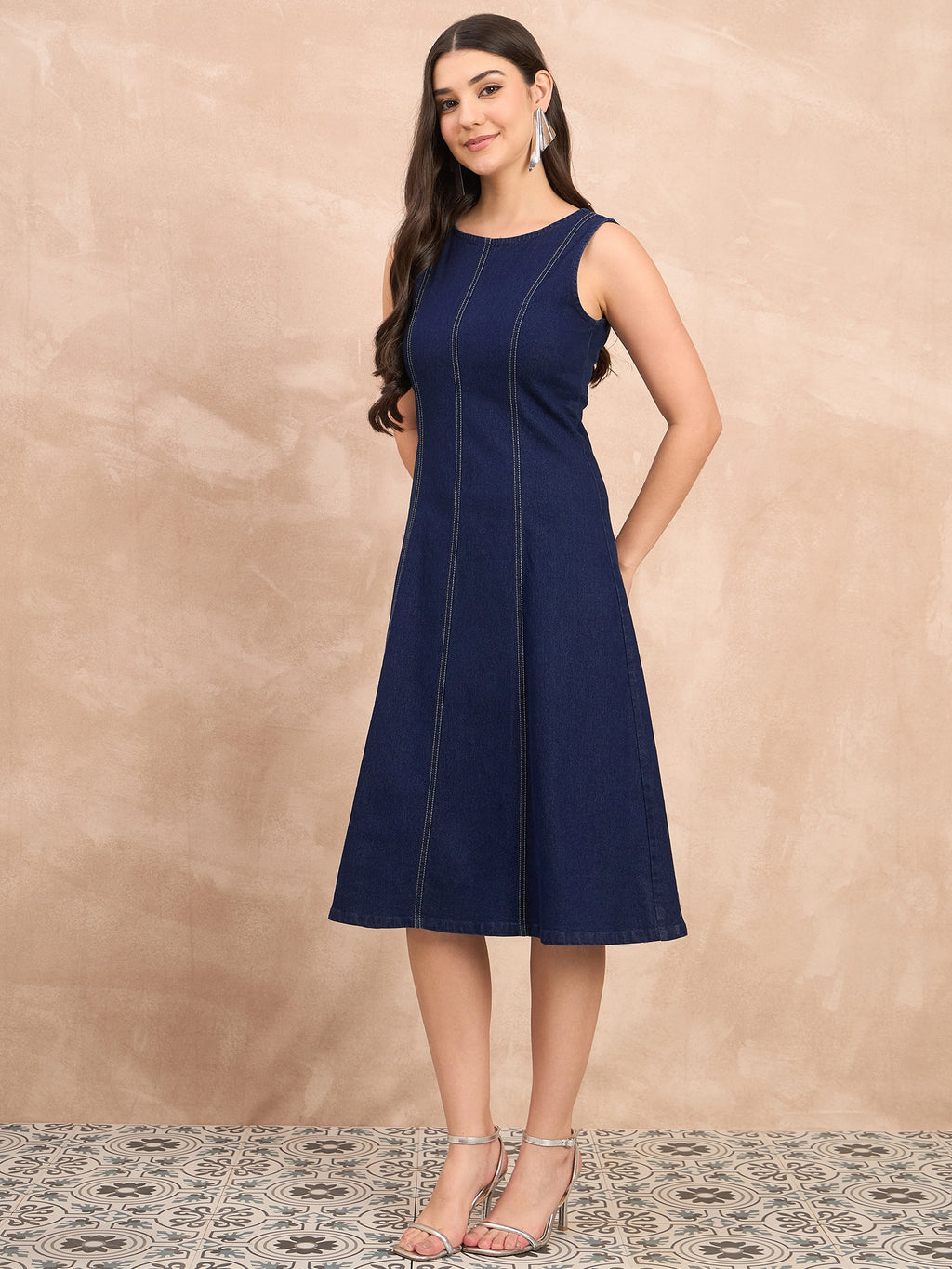 Denim Round Neck Dark Wash Dress