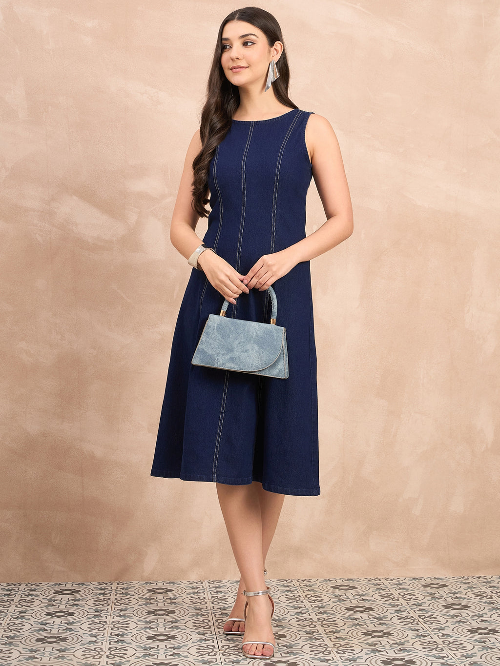 Denim Round Neck Dark Wash Dress