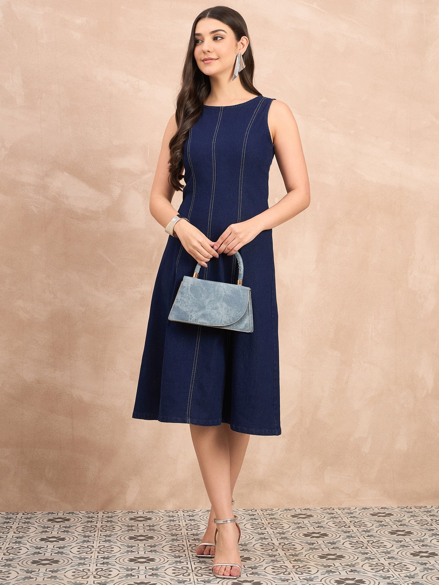 Denim Round Neck Dark Wash Dress