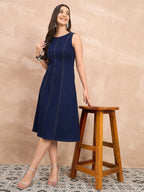 Denim Round Neck Dark Wash Dress