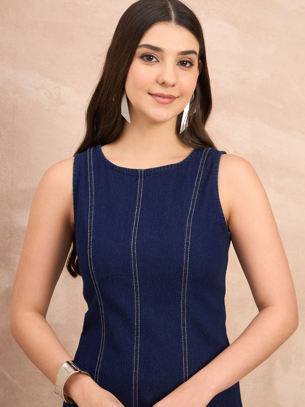 Denim Round Neck Dark Wash Dress