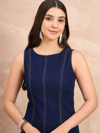 Denim Round Neck Dark Wash Dress