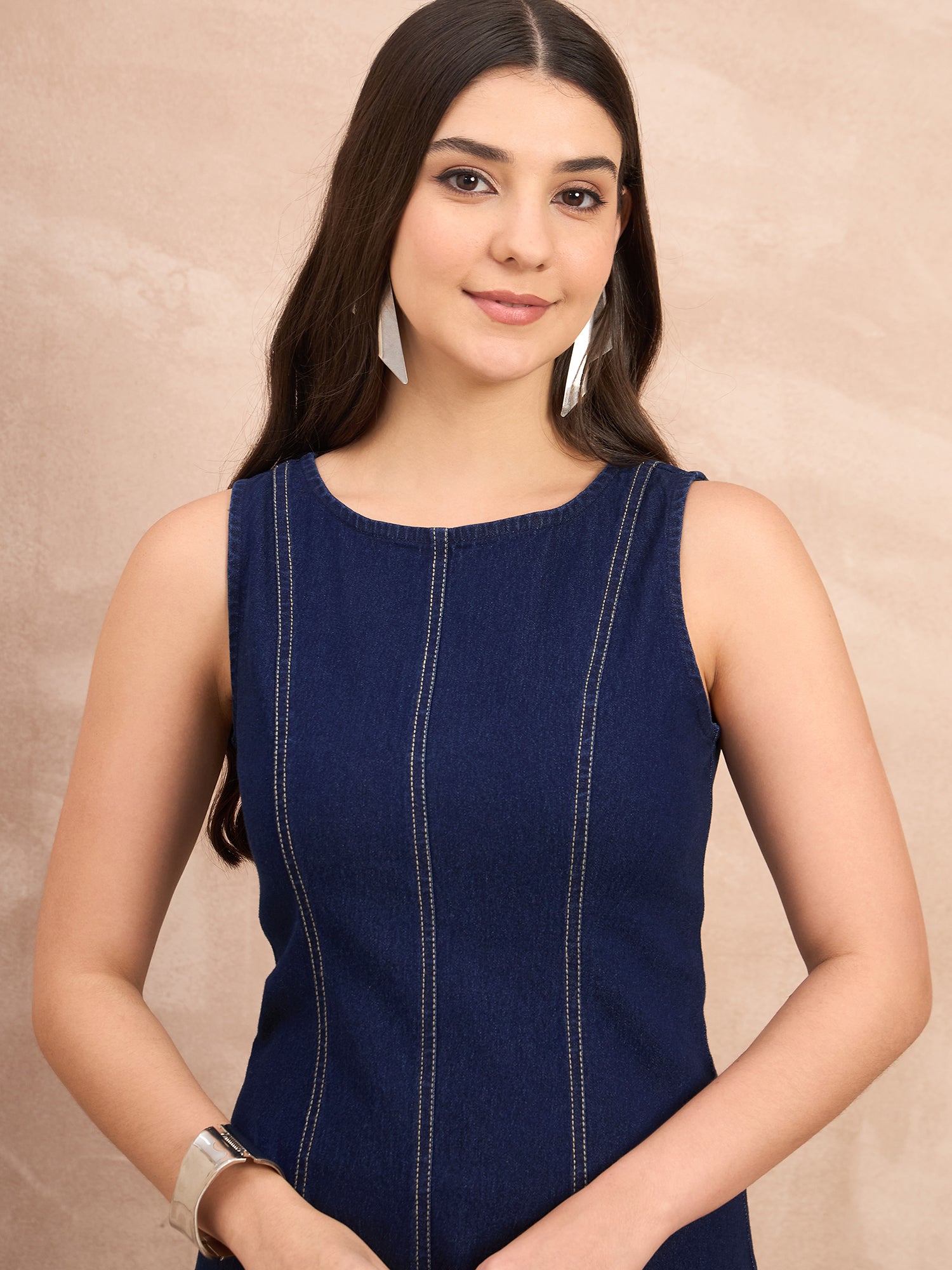 Denim Round Neck Dark Wash Dress