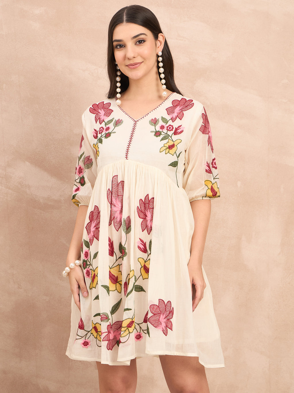 White Pure Cotton Emb Dress