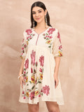 White Pure Cotton Emb Dress